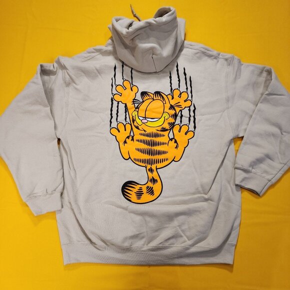 Garfield Nickelodeon Scratching Claws Hanging On Hoodie Sweatshirt Beige Size L - Picture 8 of 10